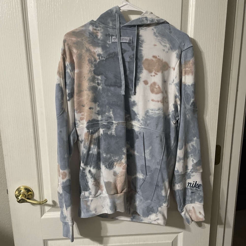 Nike Blue and Brown Sweater with Artistic Tie-Dye Design